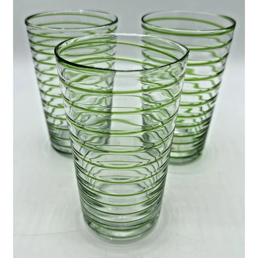 Crate & Barrel Green Swirl Tumblers Set Of 3 20 Oz New 379-077 Holiday